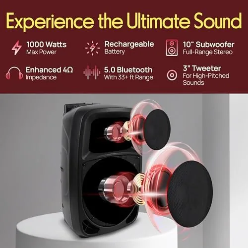 Close look at the Pyle PSBT105A - 1000W Portable Bluetooth PA Speaker, 10'' Subwoofer build quality