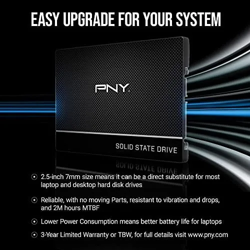 PNY CS900 SATA drive next to a slim M.2 NVMe drive for comparison