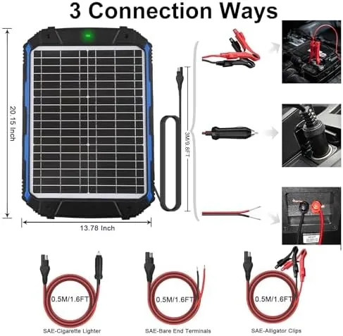 Another view of the SUNER POWER 20W 12V Solar Battery Trickle Charger & Maintainer