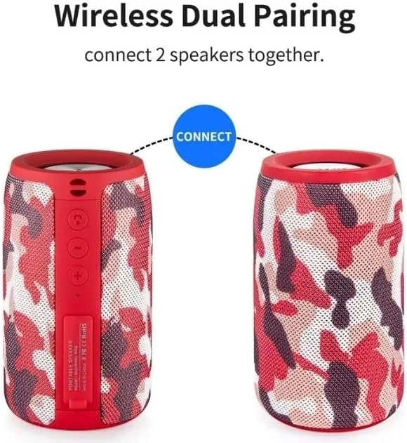 The Musibaby M68 Compact Outdoor Speaker, IPX5, Camo Red | Bluetooth compared in context