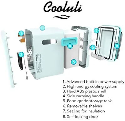The white Cooluli 10L beside a smaller makeup fridge for comparison