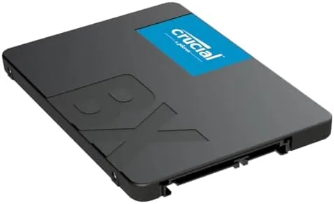 The Crucial BX500 1TB SATA SSD in its box next to the drive