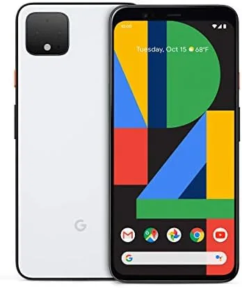 The white Google Pixel 4 XL held in a hand showing the screen