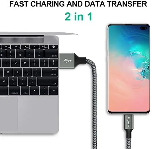 Phone charging from a USB A wall adapter with the 6 foot cable stretched