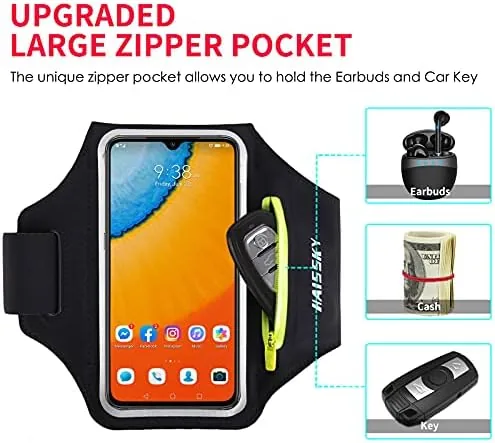 Close up of the touch window and phone sleeve on the armband