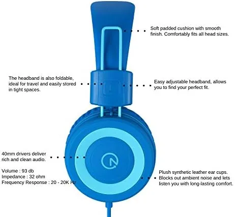 Close look at the noot products K11 Kids Headphones Wired 3.5mm Jack Tangle-Free Skyline build quality