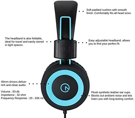 Detail shot of the noot products K11 Kids Headphones Wired 3.5mm Jack Stereo Tangle-Free features