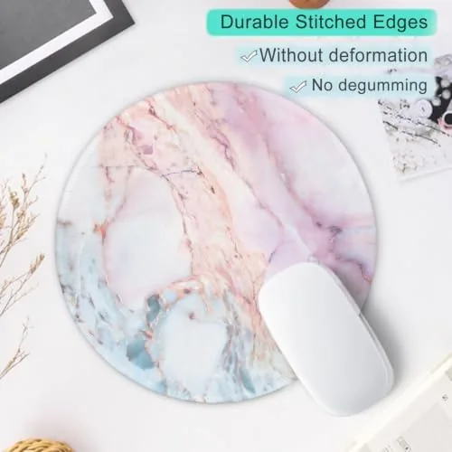 Close look at the ITNRSIIET Marble Round Mouse Pad Pink Marble Customized Premium-Textured Washable build quality