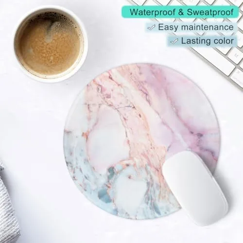 Another view of the ITNRSIIET Marble Round Mouse Pad Pink Marble Customized Premium-Textured Washable