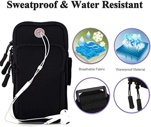 The soft sleeve armband next to a rigid clip mount and a waist belt