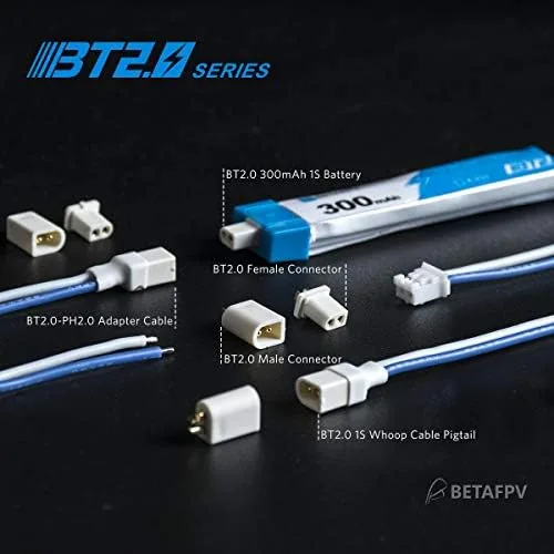 The BETAFPV 6pcs BT2.0 Connector 55mm 22AWG FPV Male Cable for compared in context