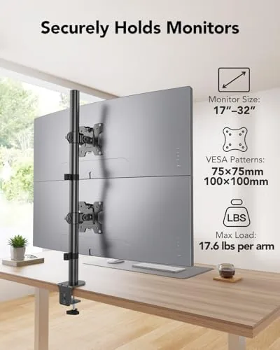 Close look at the HUANUO Vertical Dual Monitor Mount, Stacked Monitor Stand for 2 build quality