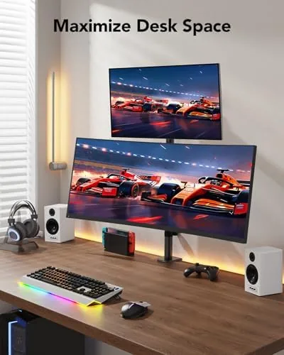The HUANUO Vertical Dual Monitor Mount, Stacked Monitor Stand for 2 compared in context