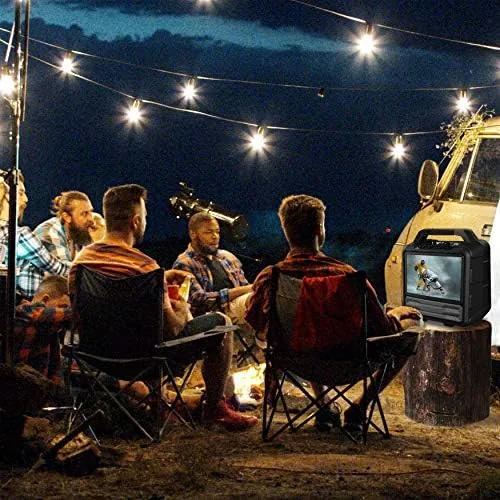 The Monster Vision 2 set up on a table outside with an antenna attached