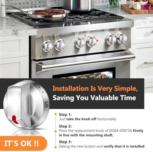 A DG64-00473A replacement knob installed on a Samsung gas range cooktop