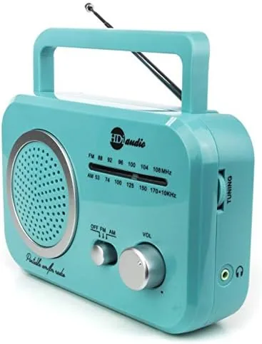 The Radio Teal/Silver Premium Home Vintage Portable Retro Radio Classic AM/FM in real use