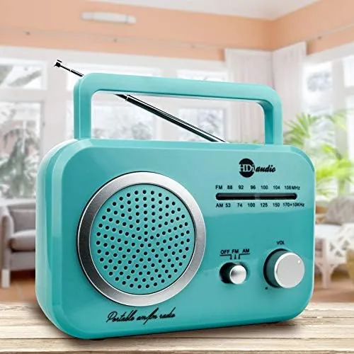 Another view of the Radio Teal/Silver Premium Home Vintage Portable Retro Radio Classic AM/FM