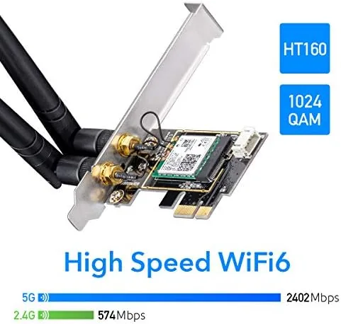 Another view of the Cudy AX3000 Wi-Fi 6 Bluetooth 5.2 PCI-E Adapter, Intel AX200