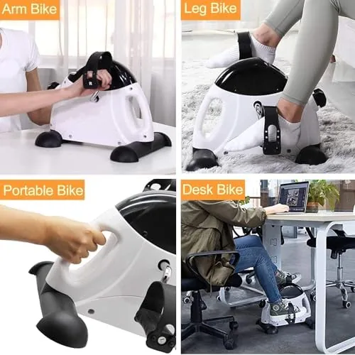 A reviewer timing a pedaling session with the under desk exerciser