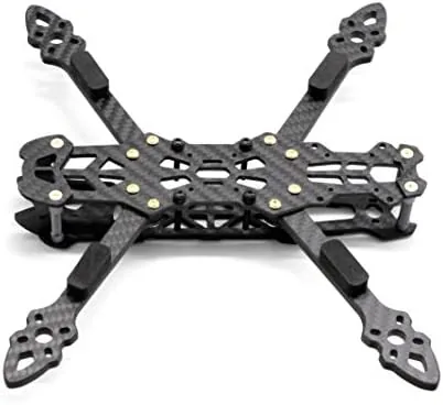 Electronics stack mounted on the carbon fiber frame with a battery strap