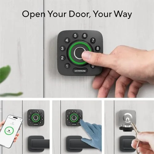 Family member unlocking the door with a registered fingerprint