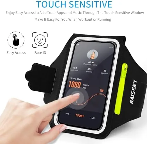 Large smartphone fitting fully inside the zippered armband pocket