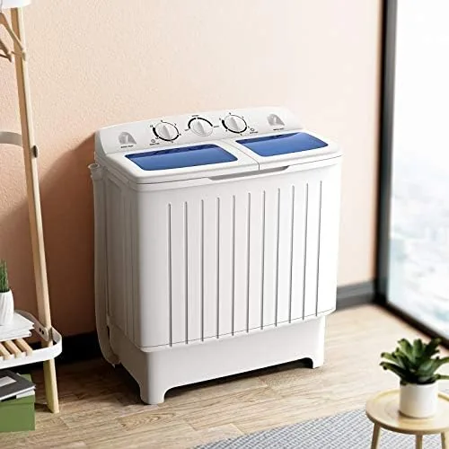 Giantex twin tub portable washing machine set up in a small bathroom