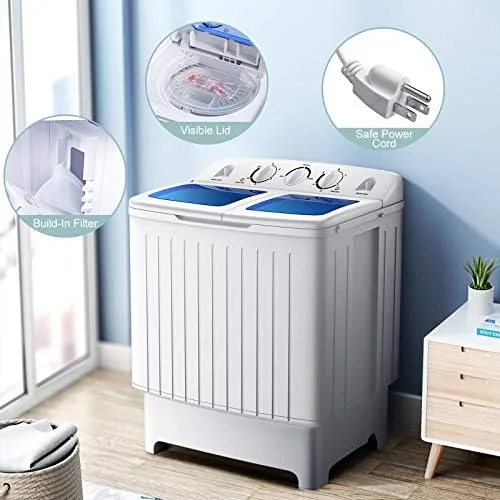 Compact washer folded up and stored in a closet corner