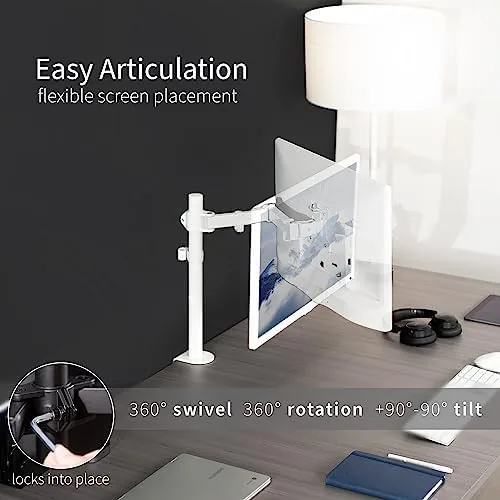Detail shot of the VIVO Single Monitor Arm Desk Mount, Holds Screens up to features