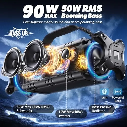Close look at the W-KING Bluetooth Speaker, 90W Max Loud IPX6 Waterproof Portable Speaker build quality