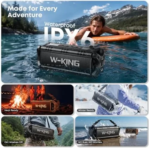 Detail shot of the W-KING Bluetooth Speaker, 90W Max Loud IPX6 Waterproof Portable Speaker features
