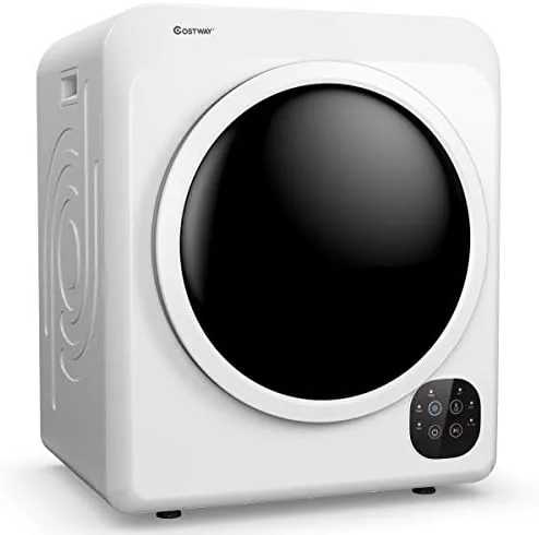 The white COSTWAY portable clothes dryer standing in an apartment corner