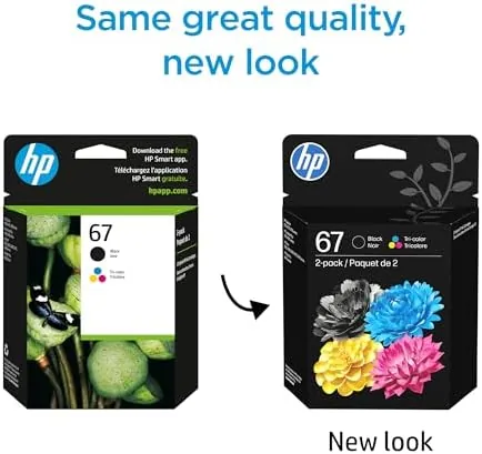 The HP 67 cartridges installed in the print carriage of a DeskJet printer