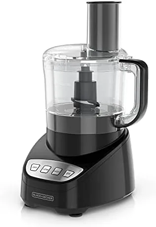 The white BLACK+DECKER 8-cup food processor on a kitchen counter