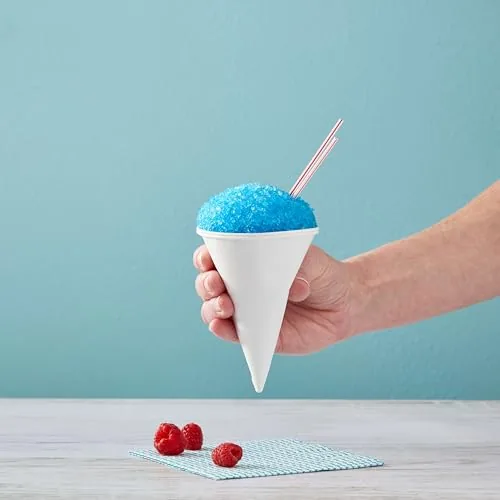 A row of blue raspberry snow cones made with the DaVinci syrup