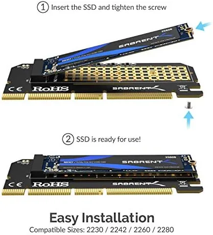 Close look at the SABRENT M.2 NVMe SSD to PCIe X16/X8/X4 Adapter Card, Heatsink build quality