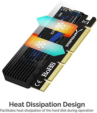 Another view of the SABRENT M.2 NVMe SSD to PCIe X16/X8/X4 Adapter Card, Heatsink