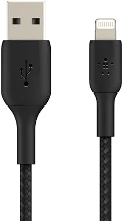 Belkin braided Lightning cable coiled neatly on a table