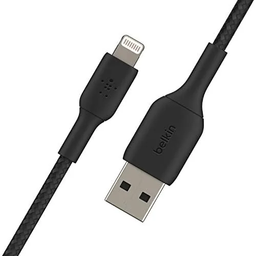 Cable plugged into a wall charger charging an iPhone