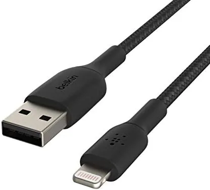 Cable connected to a phone mounted in a car for CarPlay
