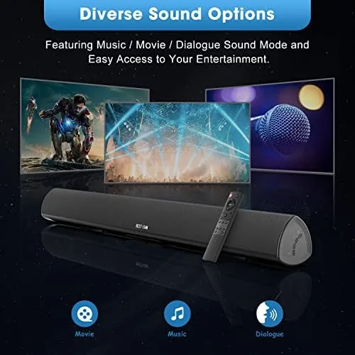Detail shot of the BESTISAN Soundbar, TV Sound bar with Bluetooth 5.0, Optical AUX features