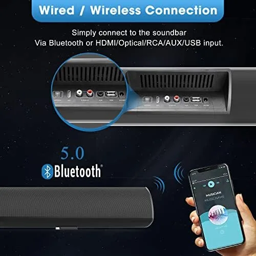 Another view of the BESTISAN Soundbar, TV Sound bar with Bluetooth 5.0, Optical AUX