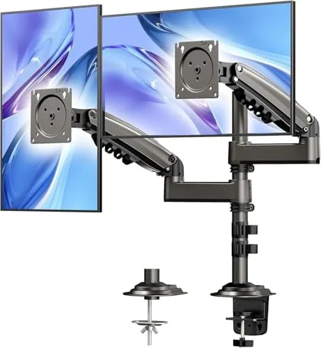 Overview of the HUANUO 17-32 Inch Dual Monitor Stand, Vertical Dual Monitor Mount