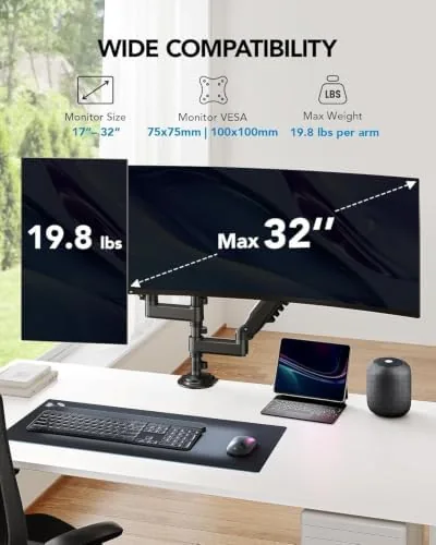 Close look at the HUANUO 17-32 Inch Dual Monitor Stand, Vertical Dual Monitor Mount build quality
