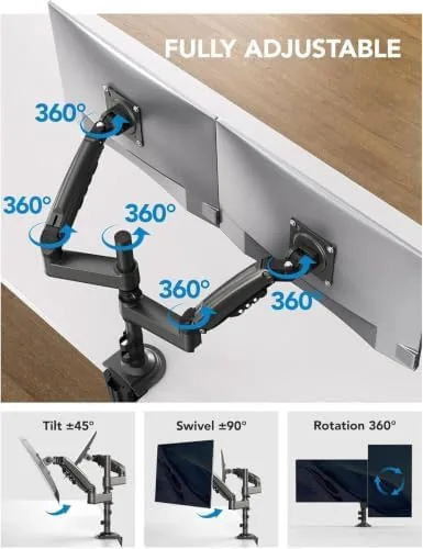 The HUANUO 17-32 Inch Dual Monitor Stand, Vertical Dual Monitor Mount in real use
