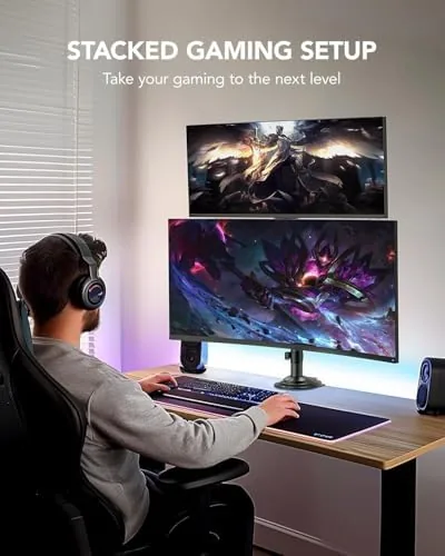 Another view of the HUANUO 17-32 Inch Dual Monitor Stand, Vertical Dual Monitor Mount