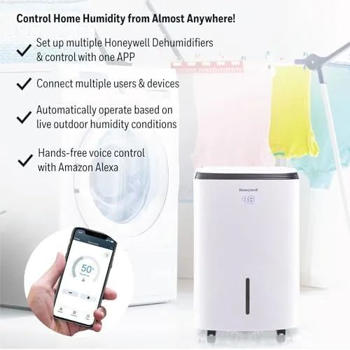 Another view of the Honeywell Smart WiFi Dehumidifier, 30-Pint, for Home, Apartment, Basements, Rooms