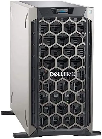 The front of the T340 with drive bays open and the status LEDs visible