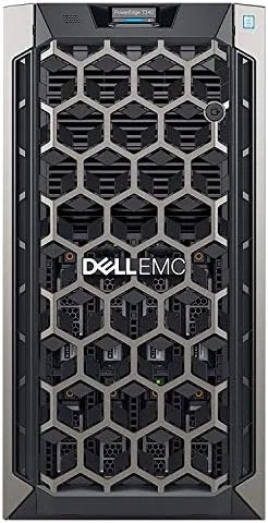 The inside of the T340 showing the Xeon heatsink, memory modules, and drive bays