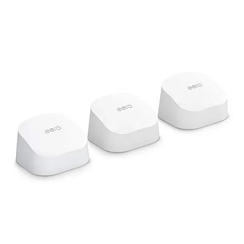 Two of the eero 6 units with the app showing the network